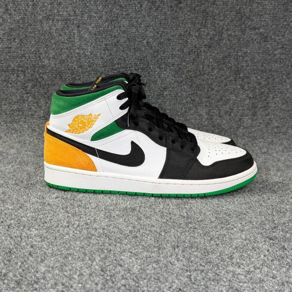 Jordan 1 Mid Shoe Mens 9 Oakland Black White Green Yellow Retro Athletic Sneaker